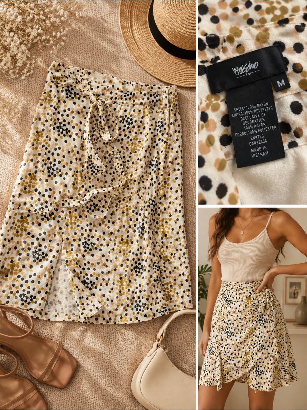 Mossimo Supply Co. Yellow Black White Polka Dot Wrap Skirt